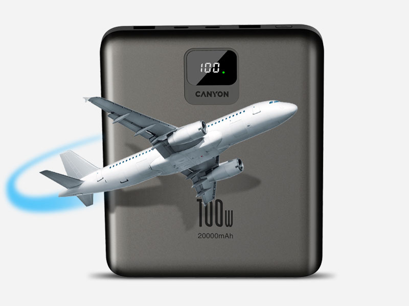 Canyon пауърбанк PB-2008: 20 000 mAh / 74 Wh, изход 100 W